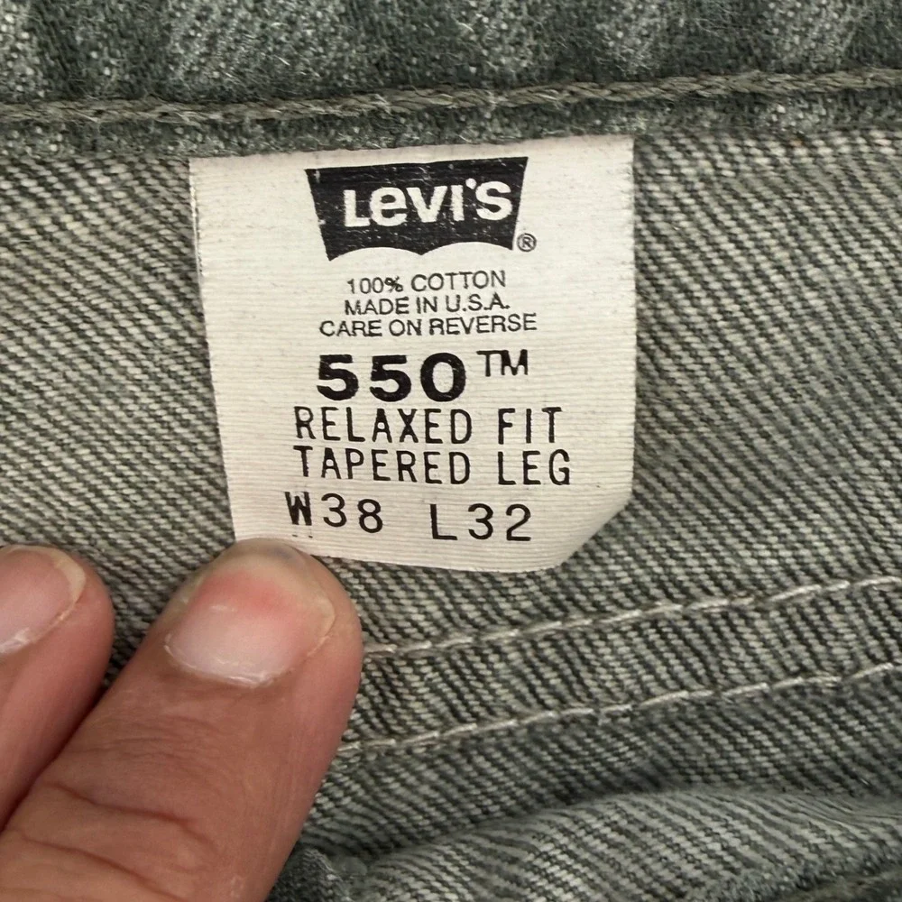 Vintage Levis 550 Orange Tab Jeans 38x32 Relaxed Tapered Grey Green Made‎ in USA